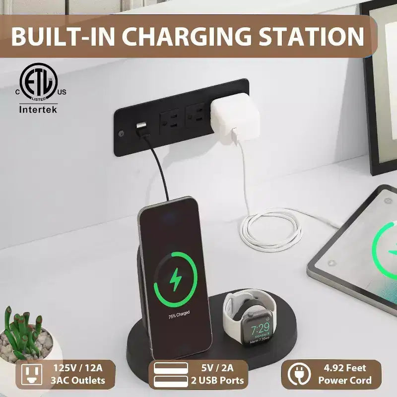 Commode intelligente – Rangement à 6 tiroirs avec éclairage LED et station de charge