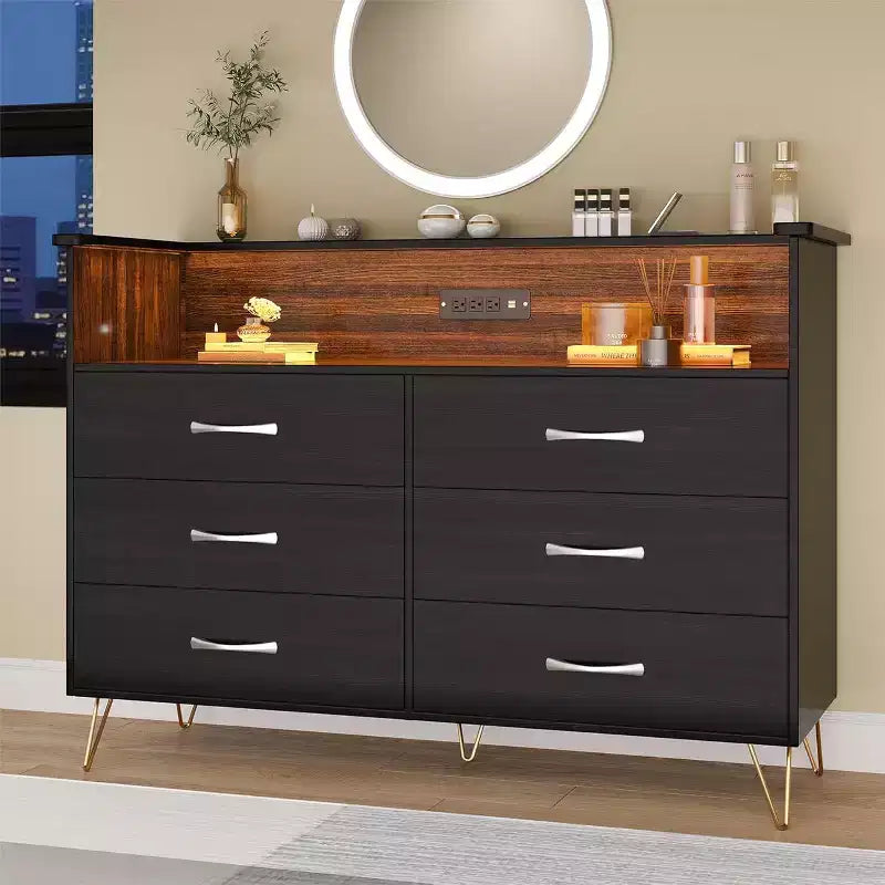Commode intelligente – Rangement à 6 tiroirs avec éclairage LED et station de charge