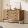 Commode 6 tiroirs style Mid-Century, bois naturel avec accents noirs