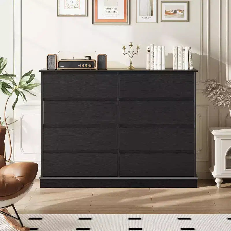 Commode à 8 tiroirs pour chambre à coucher, double commode large, grande commode horizontale avec tiroirs profonds, rangement moderne pour salon, couloir, chambre d'enfant