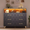 Commode à 6 tiroirs, commode en bois avec station de charge, meuble de rangement moderne, meuble TV avec tiroirs pour salon