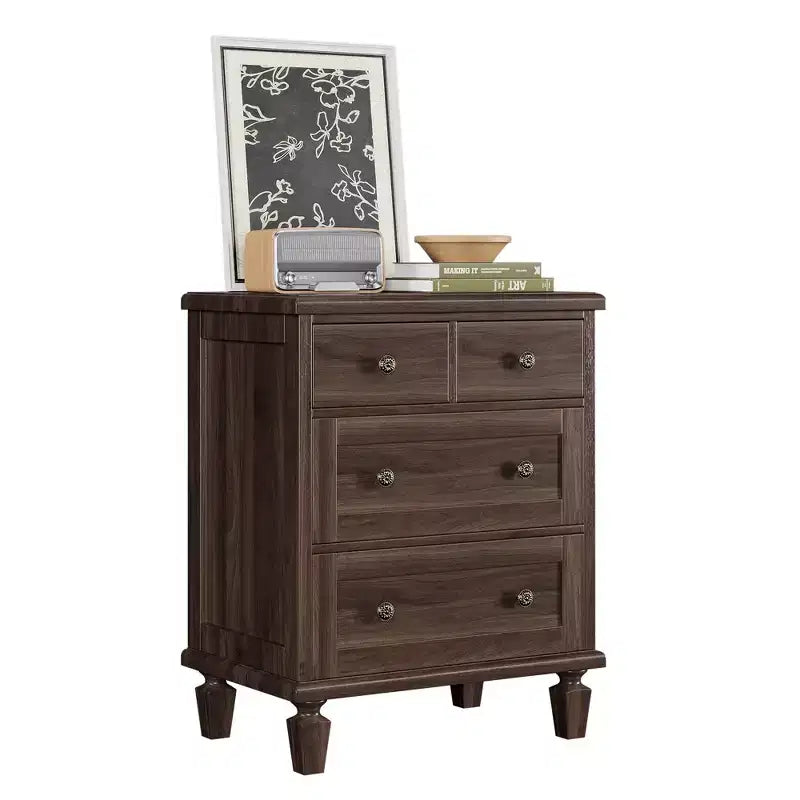 Commode Vintage en Bois à 4 Tiroirs avec Poignées Sculptées et Pieds Effilés, Grand Meuble de Rangement, Armoire de Rangement Rustique pour Chambre et Placard
