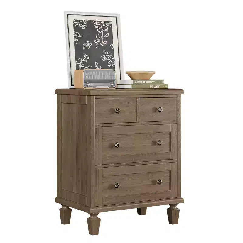 Commode Vintage en Bois à 4 Tiroirs avec Poignées Sculptées et Pieds Effilés, Grand Meuble de Rangement, Armoire de Rangement Rustique pour Chambre et Placard