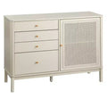 Commode 4 tiroirs et 1 porte aspect rotin coloris ivoire
